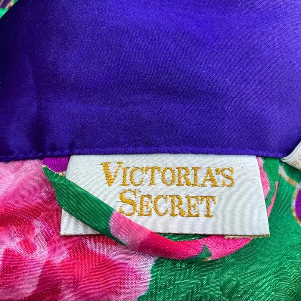 Victoria Secret Floral Green‎ and Purple Women's Robe Missing Belt Large